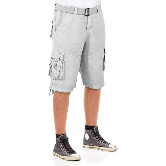 North 15 Mens Belted Cotton Military Style Multi Pocket Cargo Short-13006-Wht-34