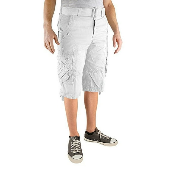 North 15 Mens Cotton Fashion Multi Pocket Belted Cargo Short-13015-Wht-50
