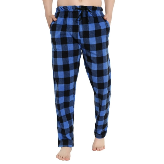 North 15 Mens Super Cozy Buffalo Plaid Micro Fleece Pajama Pants-1235-Navy-XL
