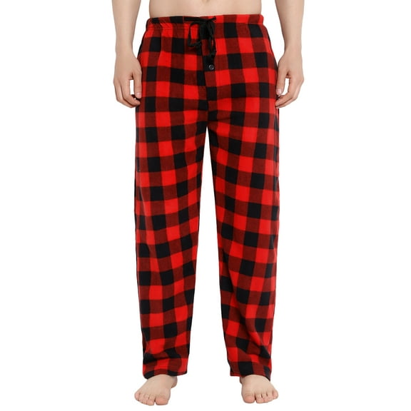 North 15 Mens Super Cozy Buffalo Plaid Micro Fleece Pajama Pants-1235-Red-Medium