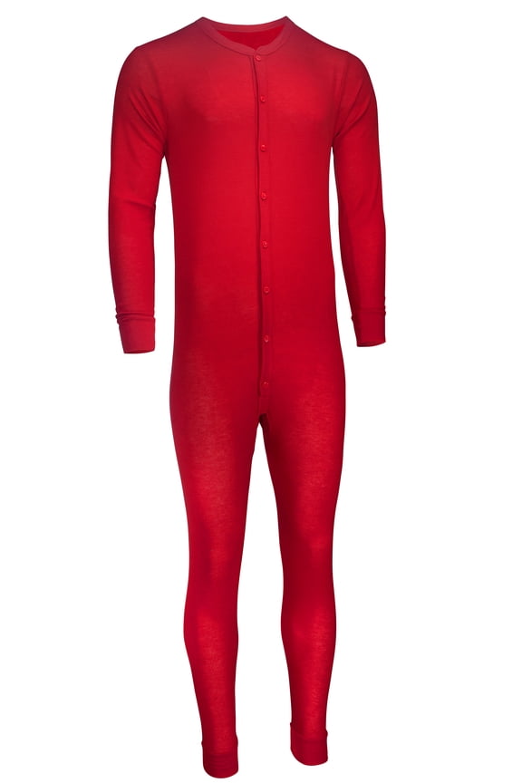 Mens Waffle Union Suit Underwear-90U-Red-4XL