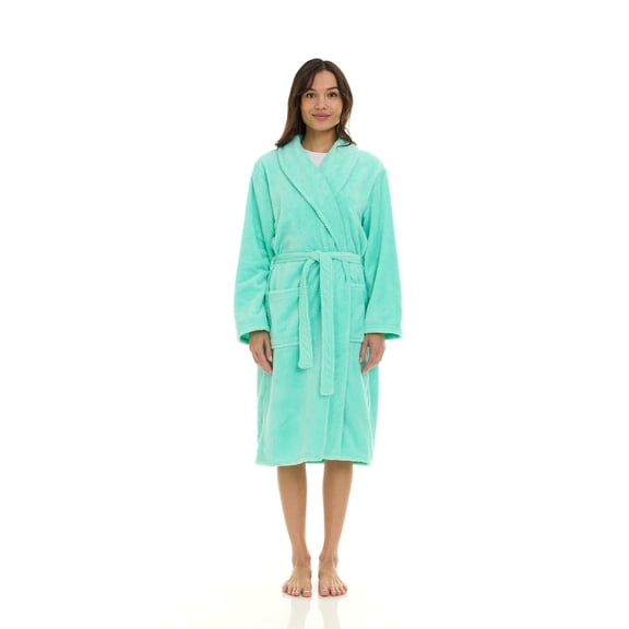 North 15 Women's Super Soft Warm Plush Fleece Bathrobe-Mint