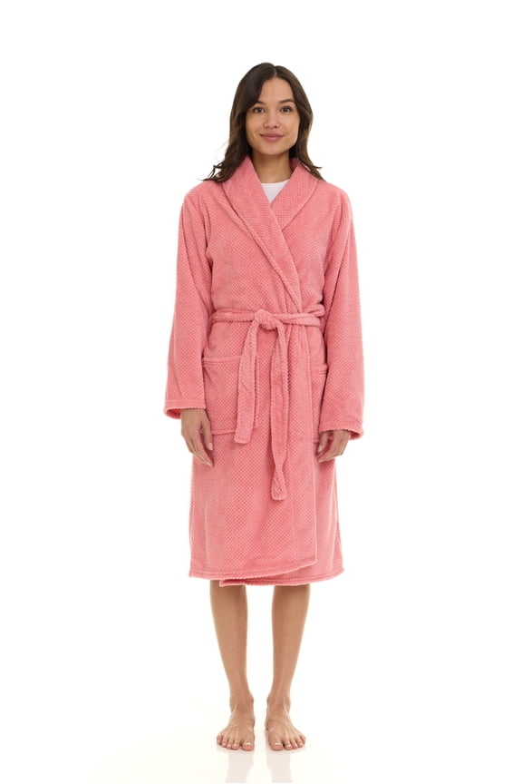 Women's Super Soft Warm Plush Fleece Bathrobe-Pink
