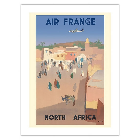 North Africa - France - Vintage Airline Travel Poster by Jean Even c.1950 - Fine Art Matte Paper Print (Unframed) 24x32in