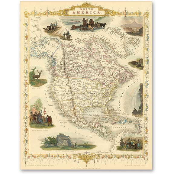 North America 1851 Antique Map Wall Art 11x14 Unframed Poster Vintage Cartography Atlas Illustration Historical Geography Decor Exploration Travel History Library Study Office Wall Dcor