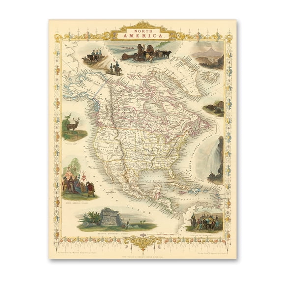 North America 1851 Antique Map Wall Art 18x24 Unframed Poster Vintage Cartography Atlas Illustration Historical Geography Decor Exploration Travel History Library Study Office Wall Dcor