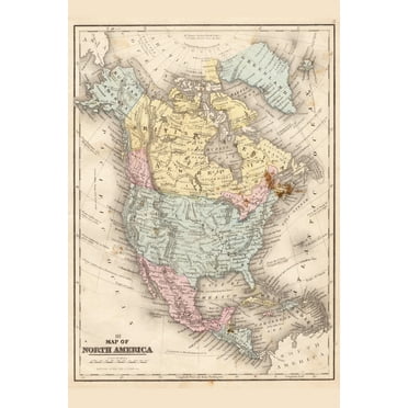 North America 1867 Vintage Antique Style Map Travel World Map with Cities in Detail Map Posters for Wall Map Art Wall Decor Geographical Illustration Destination Cool Wall Art Print Poster 12x18