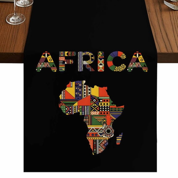 North America 70 Inch Table Runner, Colorful Maps Boho Ethnic Patterned Art Farmhouse Dresser Scarf Cotton & Linen Tablerunner for Dining/Kitchen Island/Holiday Party Décor 13" x 70"