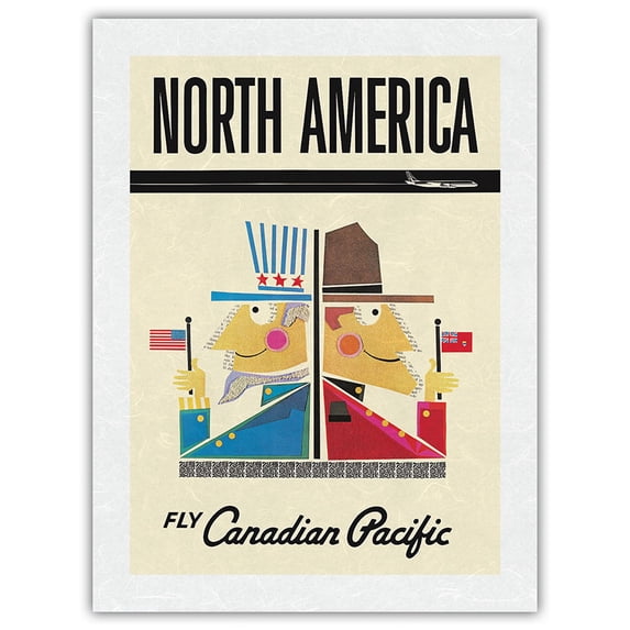 North America - Fly Canadian Pacific Air Lines - Vintage Airline Travel Poster c.1961 - Japanese Unryu Rice Paper Art Print (Unframed) 18 x 24 in