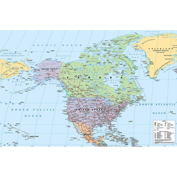 North America Map 2023 Wall Poster, 14.725" x 22.375"