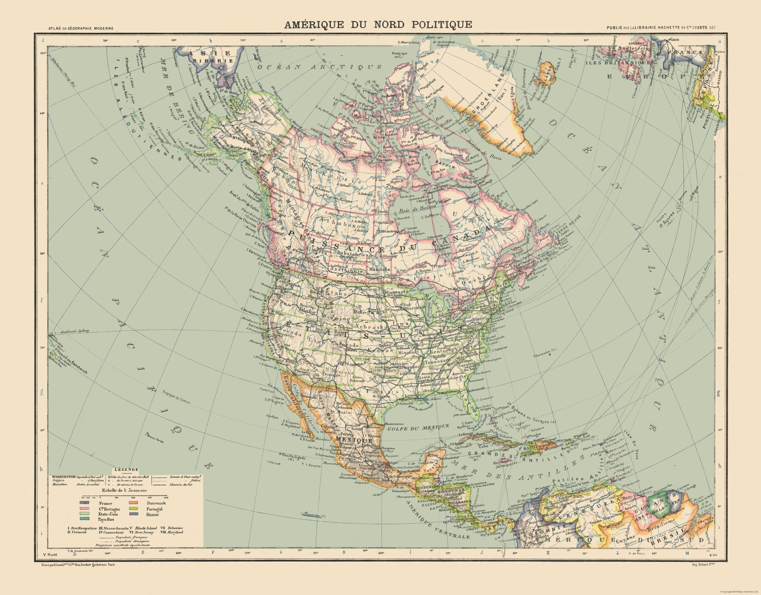 Historic Map - North America Political - Schrader 1908 - 29.44 x 23 ...