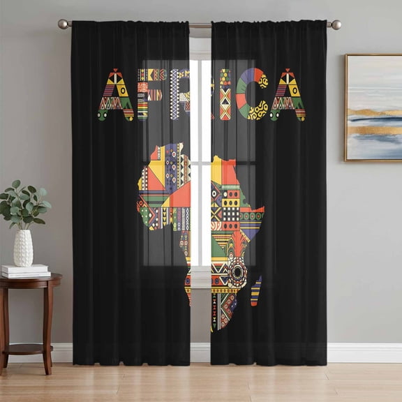 North America Sheer Curtains 72 Inch Length 2 Panels Set, Colorful Maps Boho Ethnic Patterned Art Voile Window Treatment Rod Pocket Curtains Sheers Drapes for Bedroom/Living Room/Kitchen 52"x72"x2