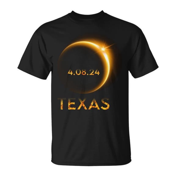 North America Total Solar Eclipse April 8 2024 Texas Unisex Adult Cotton Tee USA Astronomy Event Shirt Casual Wear, Size S, Color Black