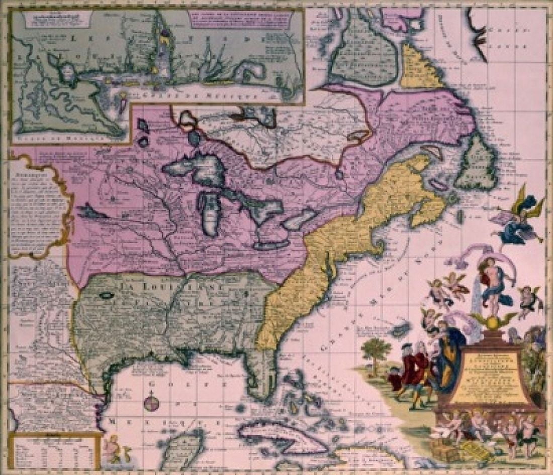North America map circa 1735 Canvas Art - (24 x 36)