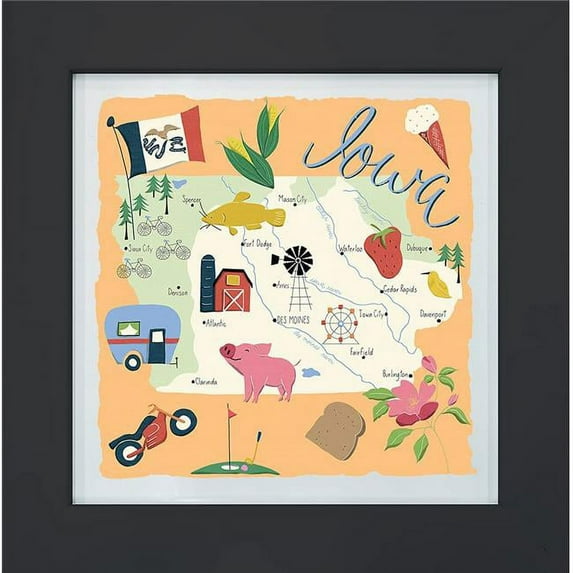 North American Art ARStateHome-B-Iowa 10 x 10 in. Home State Home Iowa Art - Black Framed Print
