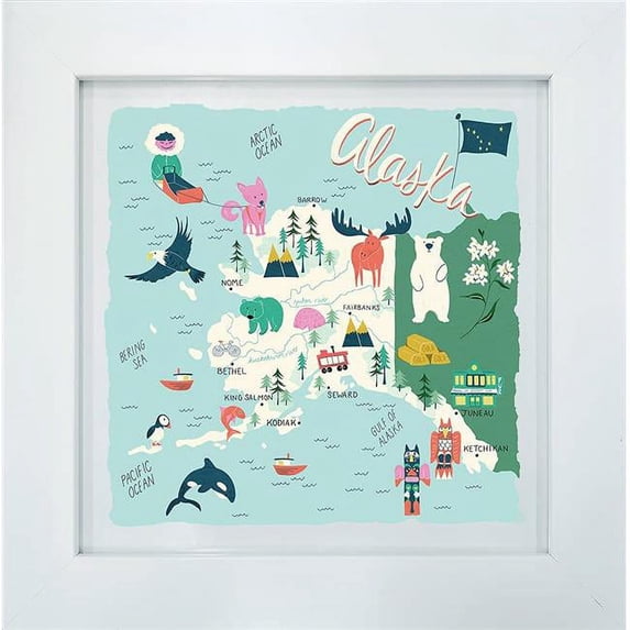 North American Art ARStateHome-W-Alaska 10 x 10 in. Home State Home Alaska Art - White Framed Print