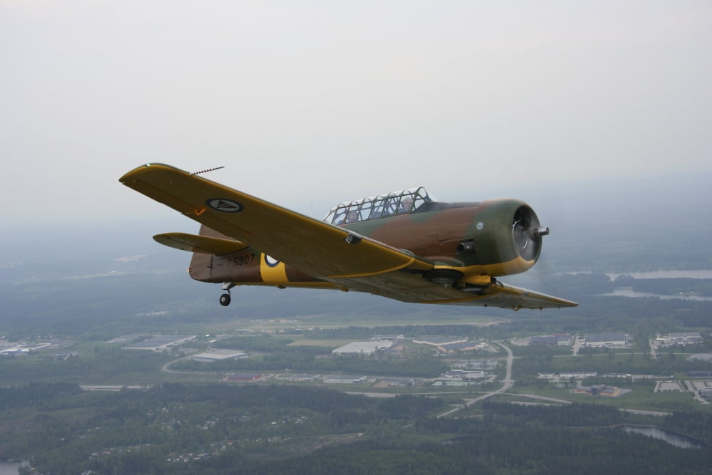 North American Aviation T-6 Texan trainer warbird in Norwegian Air Force colors Canvas Art - Daniel KarlssonStocktrek Images (35 x 24)