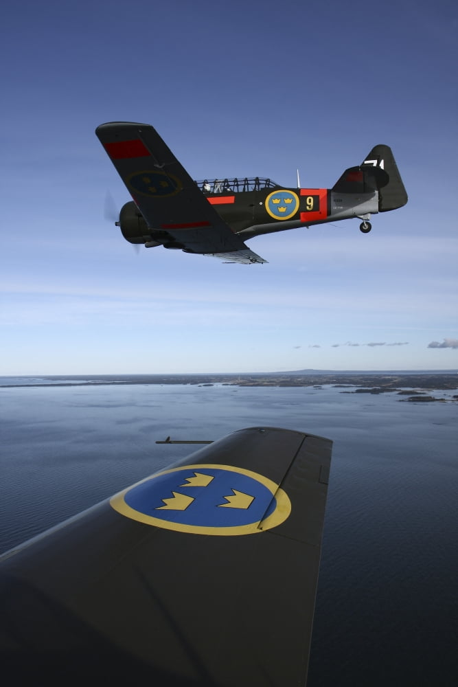 North American Aviation T-6 Texan trainer warbirds in Swedish Air Force colors Canvas Art - Daniel KarlssonStocktrek Images (12 x 18)