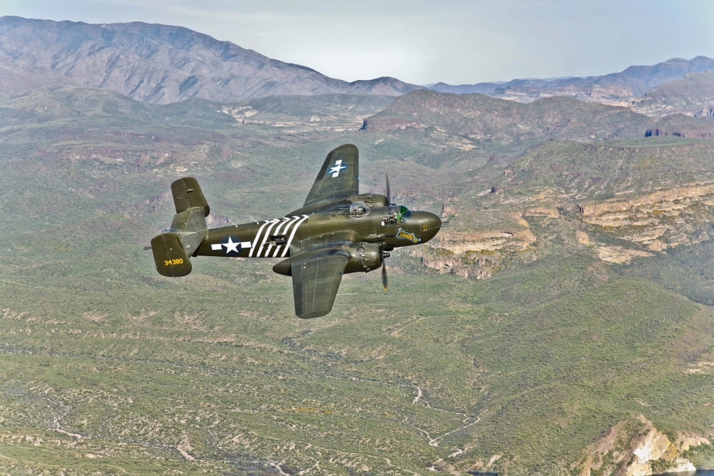 North American B-25G Mitchell bomber in flight near Mesa Arizona Canvas Art - Scott GermainStocktrek Images (18 x 12)
