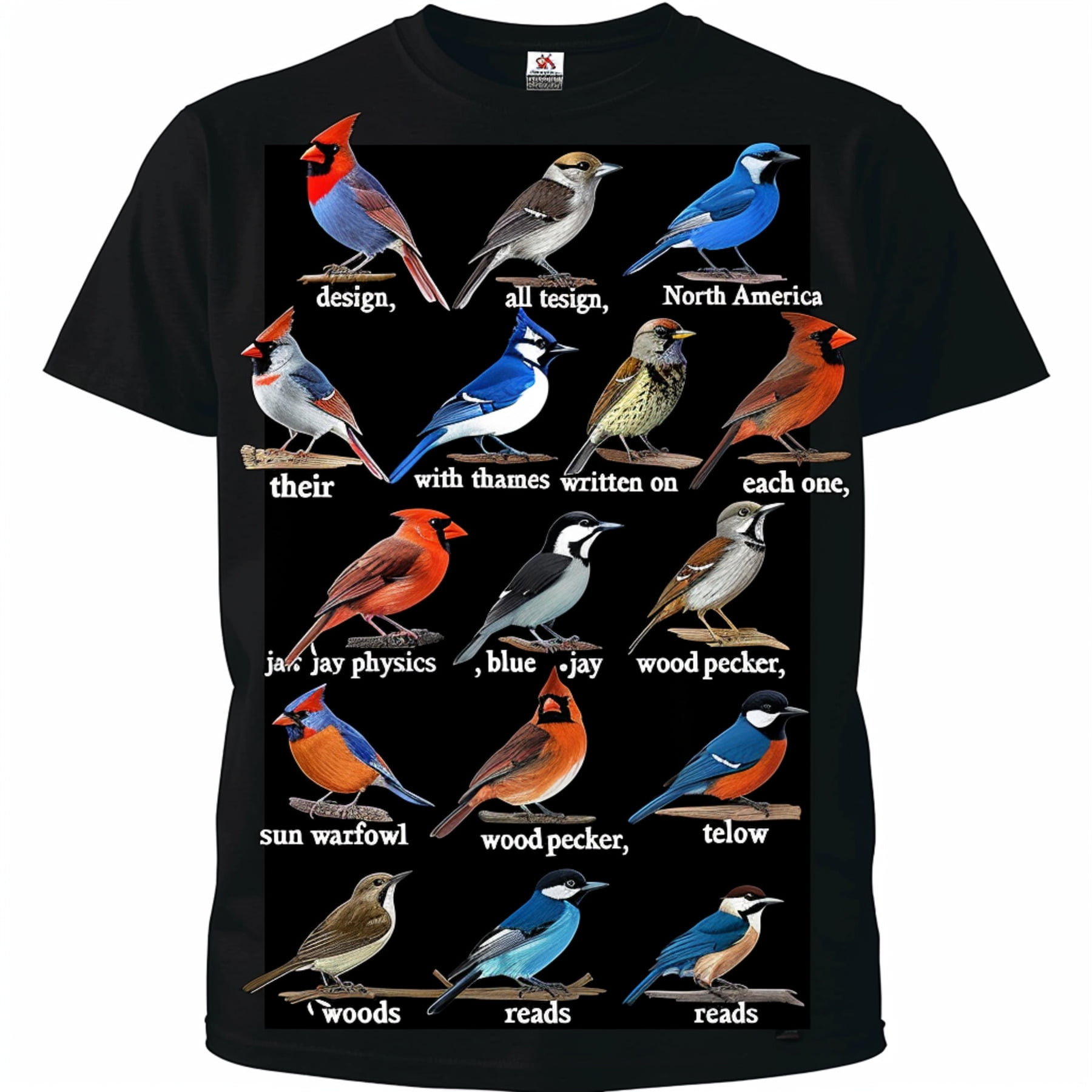 North American Bird Guide TShirt: Illustrated Avian Species With Names ...