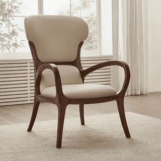 North American Black Walnut Leather Accent Chair - Italian Luxury High-Back Armchair with Genuine Leather Contact Surface