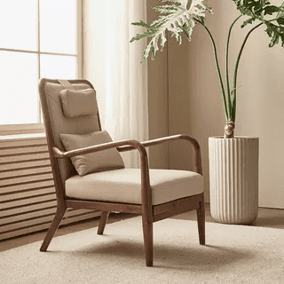 North American Black Walnut Leisure Chair, Top Grain Leather Accent Chair with Removable Headrest