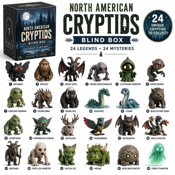 North American Cryptids Blind Box – 24 Legends, 24 Mysteries, 2026 Cryptid Advent Calendars, 24 Days Christmas Countdown Calendar with 24pcs 2D Acrylic Paranormal Ornaments, Gifts for Cryptid Fans