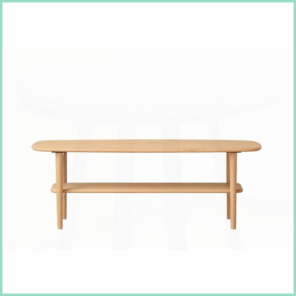 North American FAS Oak Solid Wood Coffee Table H-Shape Reinforced, Space-Saving with Double Storage Shelves