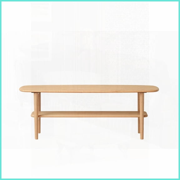 North American FAS Oak Solid Wood Coffee Table, H-Shape Reinforced, Space-Saving with Storage Shelves
