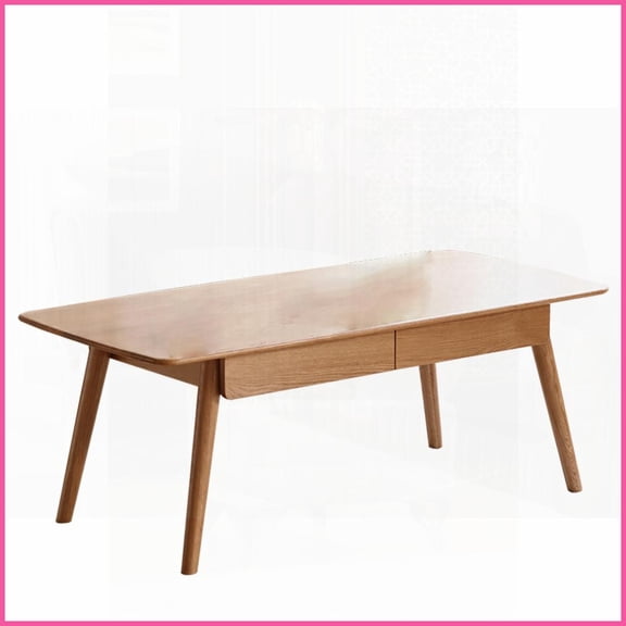 North American FAS Solid Oak Coffee Table with 2 Drawers - Easy 10-Min Assembly, Robot-Clean Friendly, 120x56x45cm