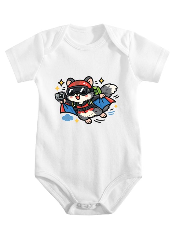 North American Flying Squirrel Wingsuit Baby Bodysuit, 100% Cotton Short Sleeve Snap Romper, 0-12 Months