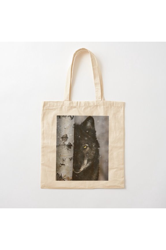 North American Gray Wolf Canvas Tote Bags, Reusable Shopping Bag