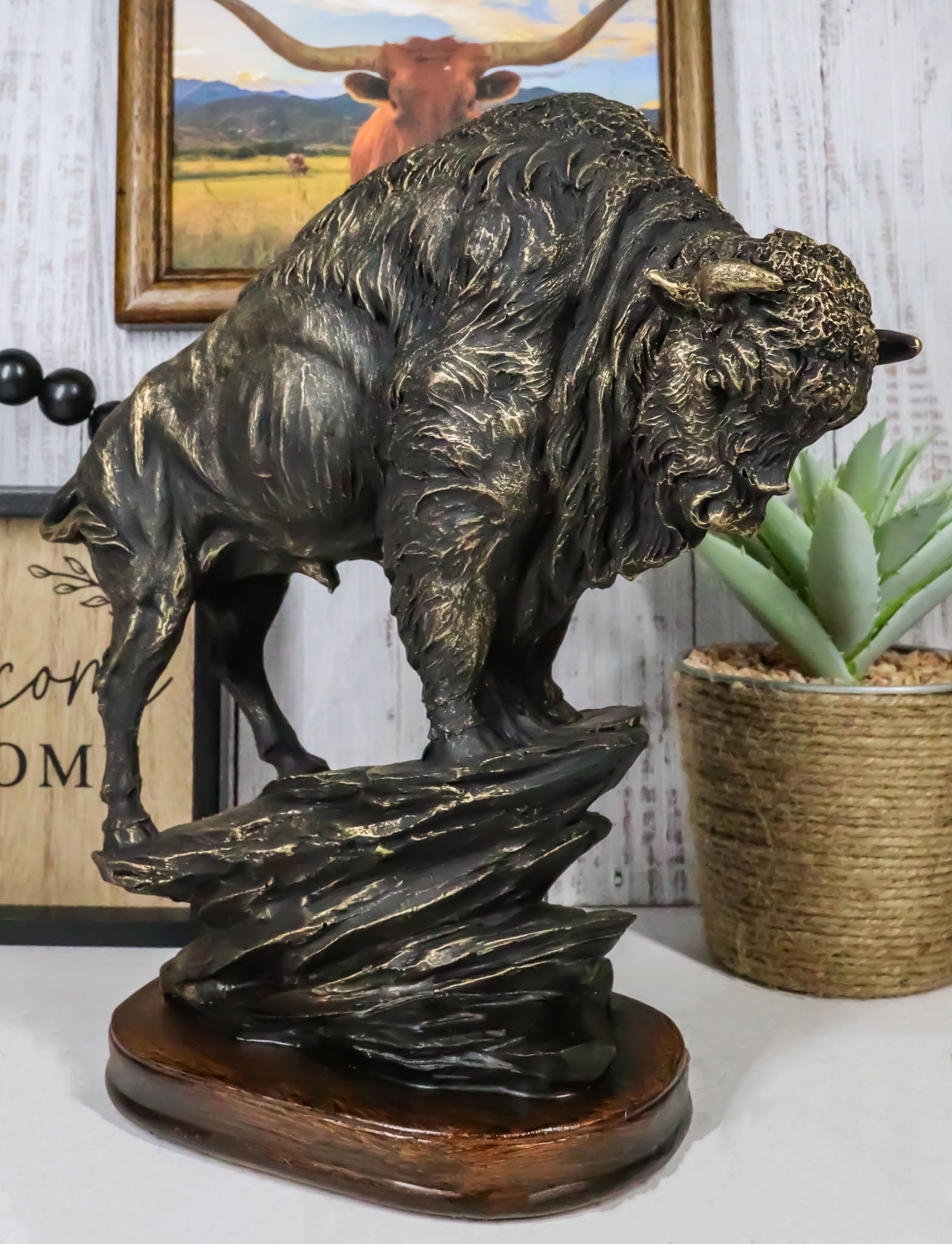 North American Plains Bison Buffalo Climbing Rock Cliff Slope Figurine ...
