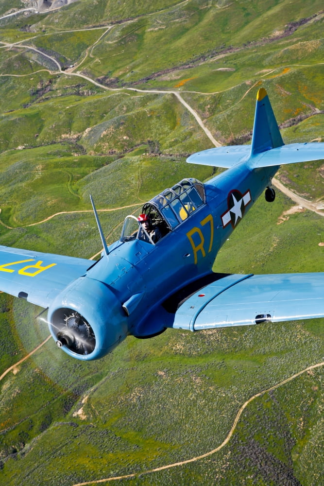 North American T-6 Texan in flight over Chino California Canvas Art - Scott GermainStocktrek Images (23 x 35)