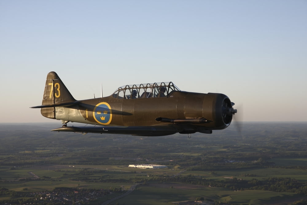 North American T-6 Texan trainer warbird in Swedish Air Force colors Canvas Art - Daniel KarlssonStocktrek Images (35 x 24)