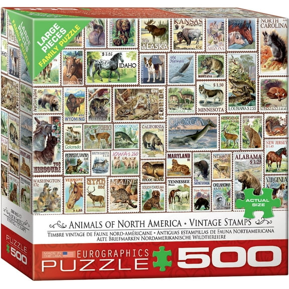 North American Wildlife Vintage Stamps 500-Piece Puzzle