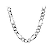 North Arrow Shop Sterling Silver Figaro Chain Necklace, 20 in to 34 in, 7 mm Wide (Men's)