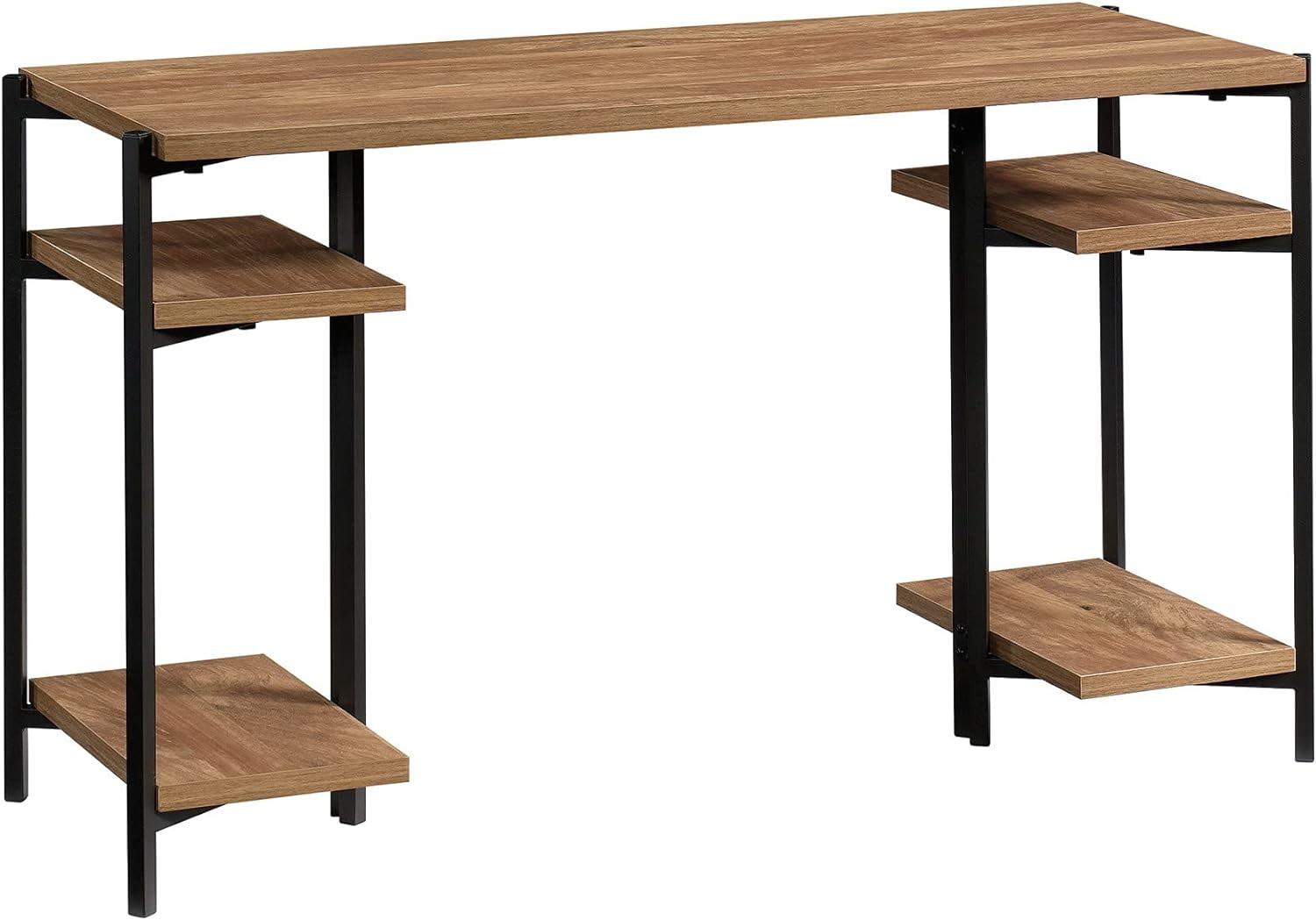 Sindoori Mango & Black Metal Industrial Desk with Open Shelves