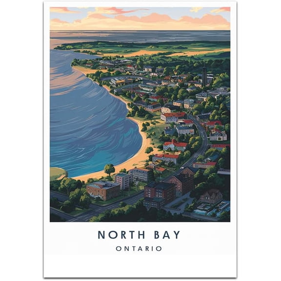 North Bay Map Retro Style Travel Canvas, North Bay Map Vintage Rustic Canvas Print, Home Office Wall Decoration, North Bay Map Country Canvas Canvas R0w23a