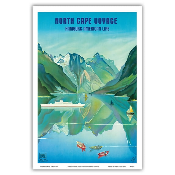 North Cape Voyage - Hapag-Lloyd Cruises - Norway Fjord Cruise - HAPAG (Hamburg-American Line) - Vintage Travel Poster by Albert Fuss c.1957 - Master Art Print (Unframed) 12in x 18in