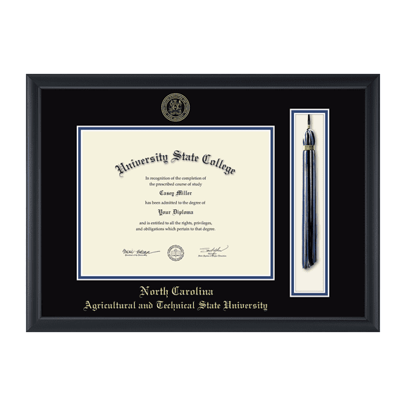 Framerly - NCAT Tassel Diploma Frame with Black and Royal Blue Mat