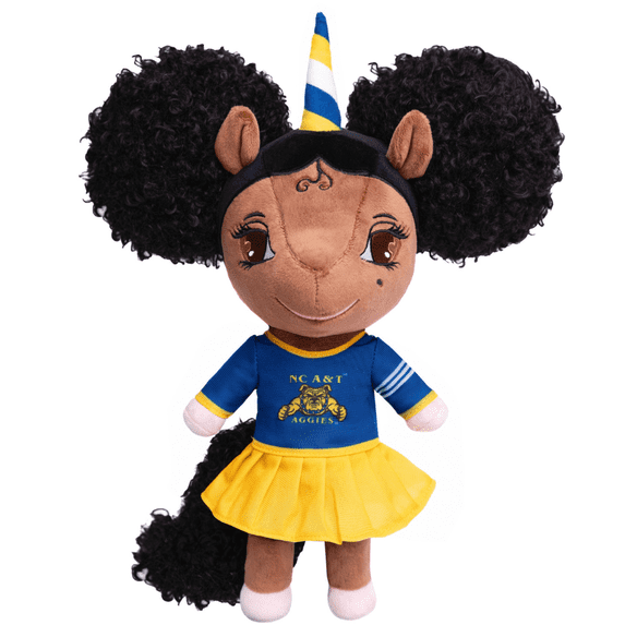 North Carolina A&T University Unicorn Doll with Afro Puffs (Aggie Logo) - 14 inch