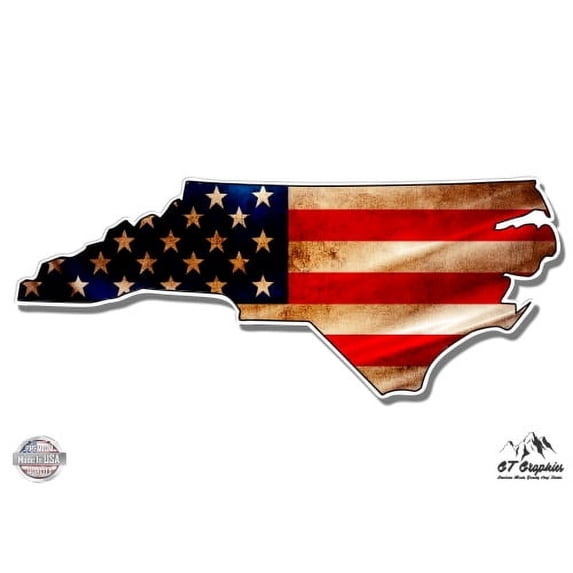 North Carolina American Flag - 5" Vinyl Sticker - For Car Laptop I-Pad - Waterproof Decal