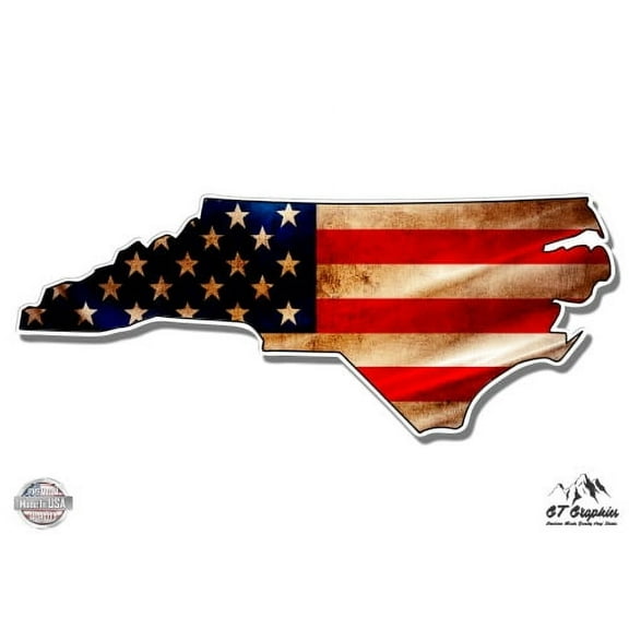 North Carolina American Flag - 8" Vinyl Sticker - For Car Laptop I-Pad - Waterproof Decal