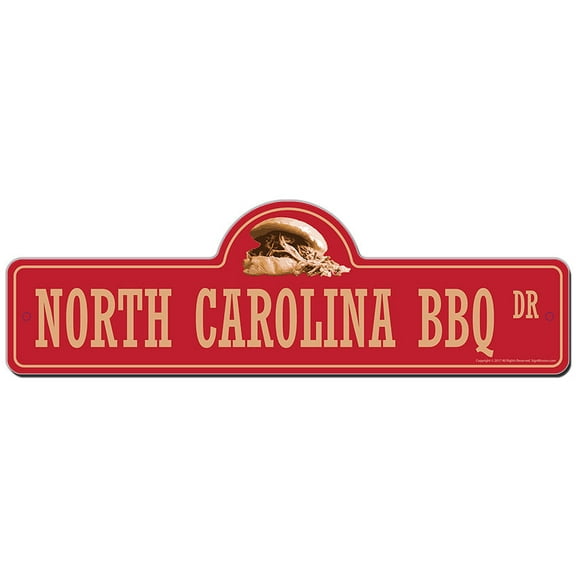 North Carolina Bbq Street Sign | Indoor/Outdoor | Funny Home Decor for Garages, Living Rooms, Bedroom, Offices | SignMission personalized gift