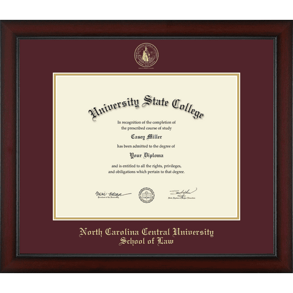 North Carolina Central University School of Law Diploma Frame, Document Size 14" x 11"