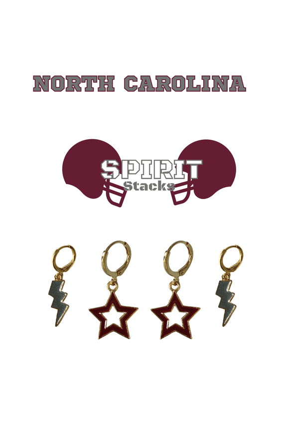 North Carolina Central University Spirit Stack grey mini enamel bolts and maroon statement open starboys