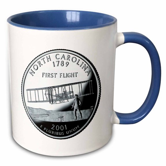 3drose, North Carolina Collecters Quarter, 15oz Two-tone Blue Mug
