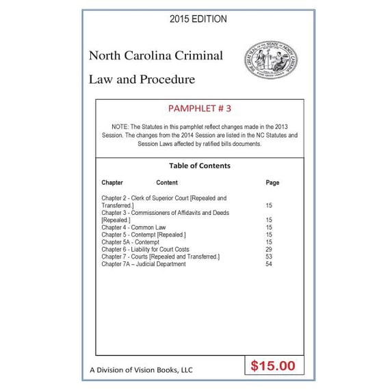 North Carolina Criminal Law And Procedure-Pamphlet 3 Paperback 1502301776 9781502301772 Tony Rivers Sr