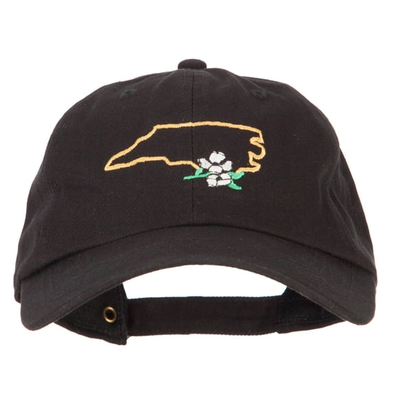 North Carolina Dogwood with Map Embroidered Unstructured Washed Cap - Black OSFM